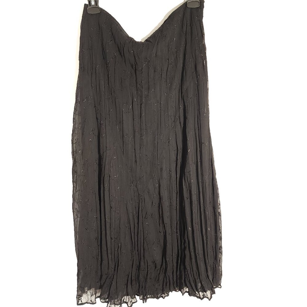 Y2K Vintage Jessica Black Embroidered Crinkle Midi Skirt Whimsigoth Witchy Sz 8